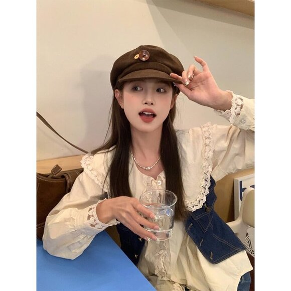 Women Corduroy Newsboy Hat Vintage Button Cap Casual School Cosplay main image 5
